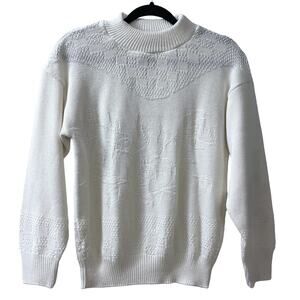 Vintage College Point Women’s Medium White Knit Floral Acrylic Stretch